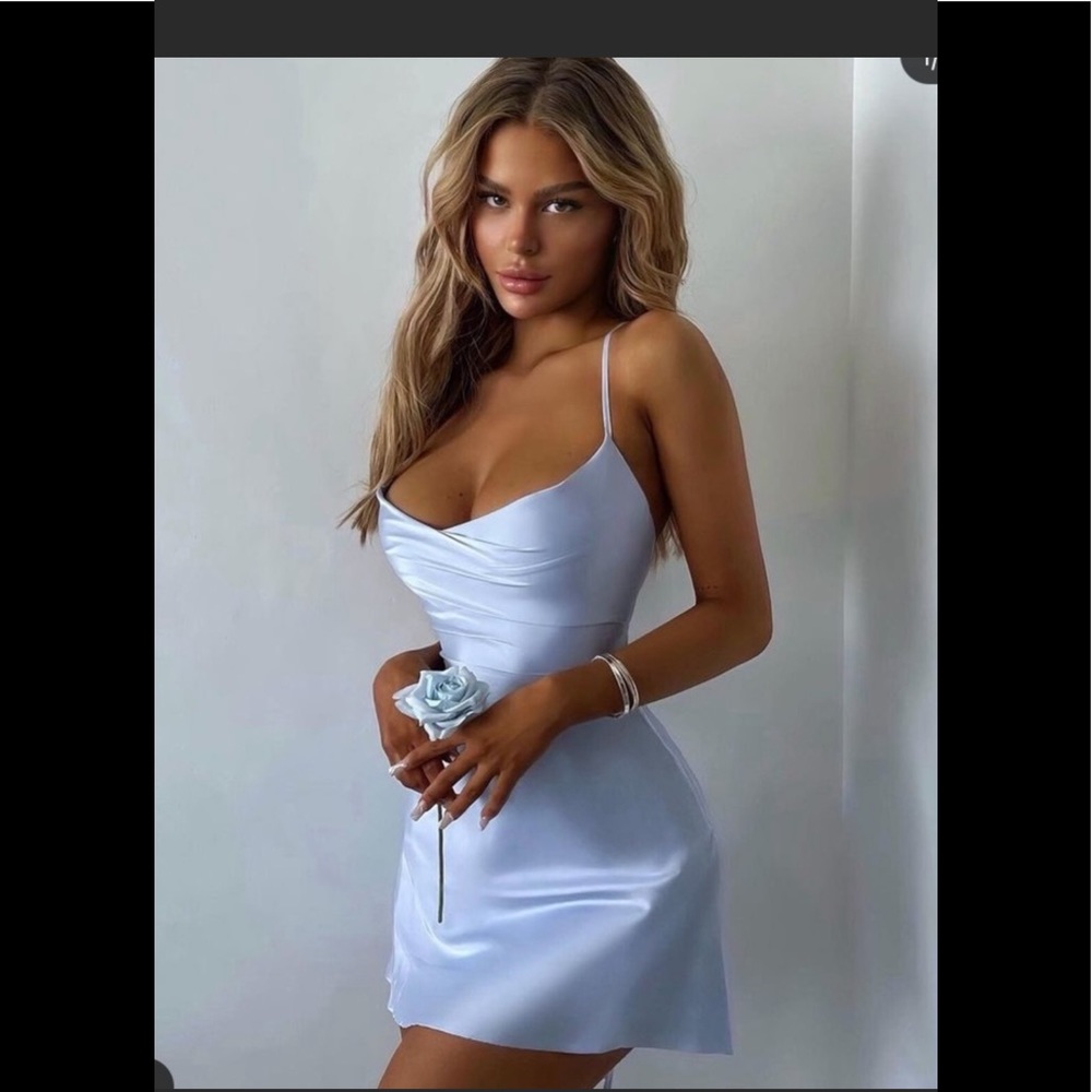 Baby blue silk dress